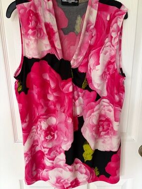 Karl Lagerfeld Hot Pink & Black Floral Drape Neck Tank